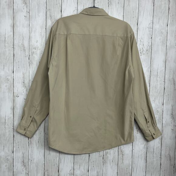 Vintage Alfani Tan Long Sleeve Collared Button Up Dress Work Business Shirt Med - Picture 2 of 7